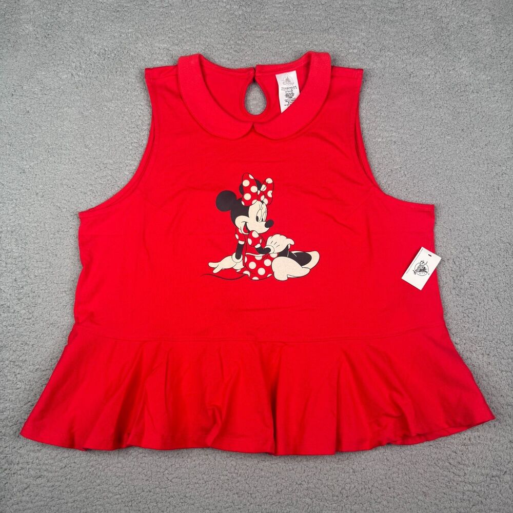 Disney Minnie Mouse Top Womens XL Red Sleeveless Peplum Peter Pan Collar NWT